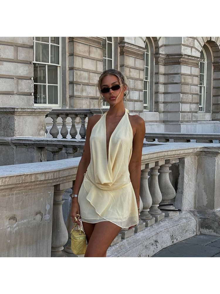 The Chiffon Wing Neck Mini Dress
