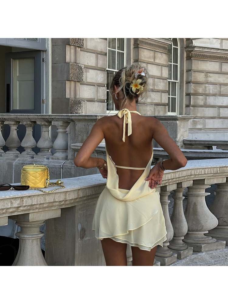 The Chiffon Wing Neck Mini Dress