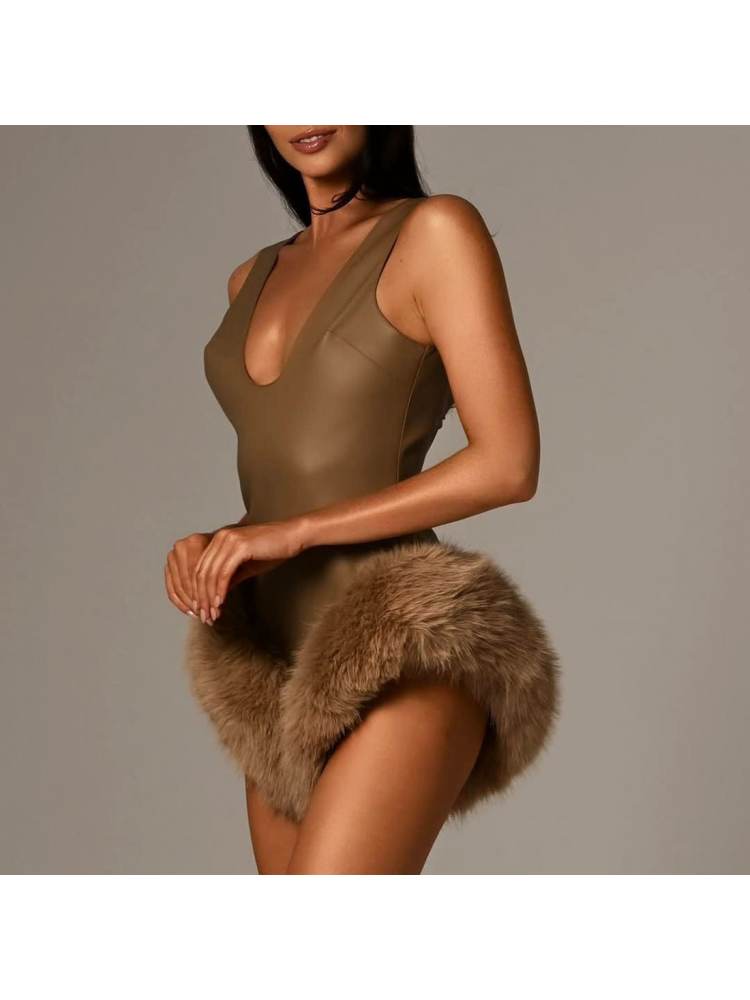 The V Neck Fur Romper