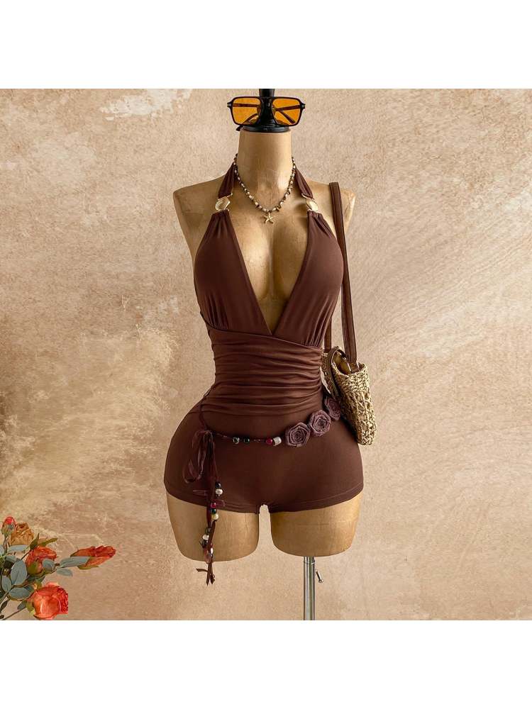 The Seashell V Neck Backless Romper